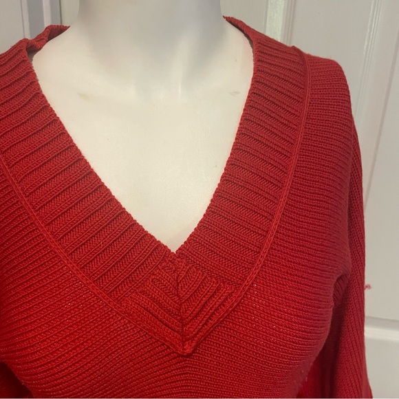 BARBARA WELLS STUDIO RED V NECK WOOL KNIT FITTED DRESS. S/small - Picture 5 of 9